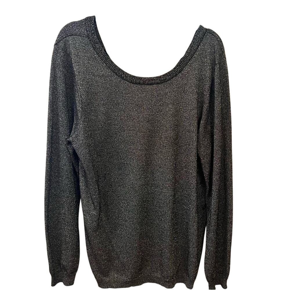 Sioni Shimmery Metallic Silver Pewter Scoop Sweater Size XL